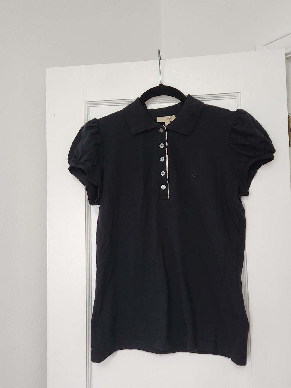 Burberry London Size Medium Womens Puff Sleeve Polo Black